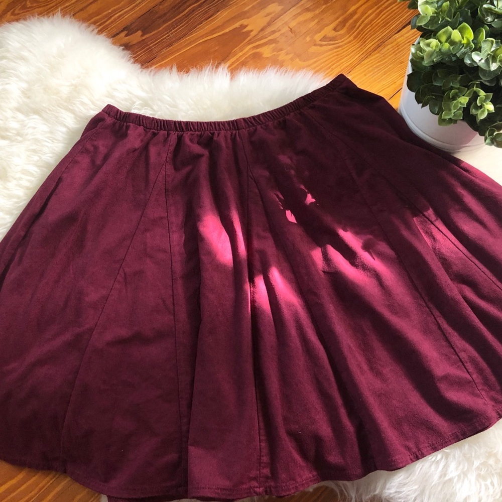 Brandy Melville Burgundy Suede Skater Skirt - Picture 3 of 6
